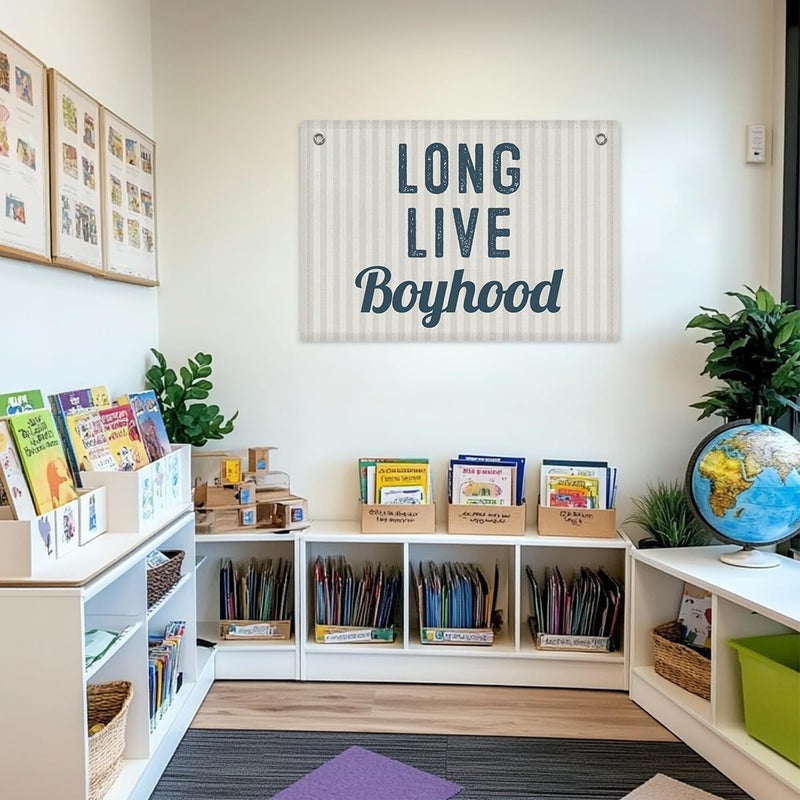 XFN Toddler Boy Room Decor, Long Live Boyhood Banner, Boys Room Wall Decor, Banner Flag, 28.520 inches, Blue - Image 3